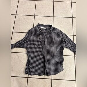Old Navy Men's Navy/Grey Checkered Button Down Shirt cotton w/elastane 2xl